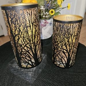 Elegant Black Whispy Tree Silhouette Candles (2) 3.5" wide & 7" tall AA Batt